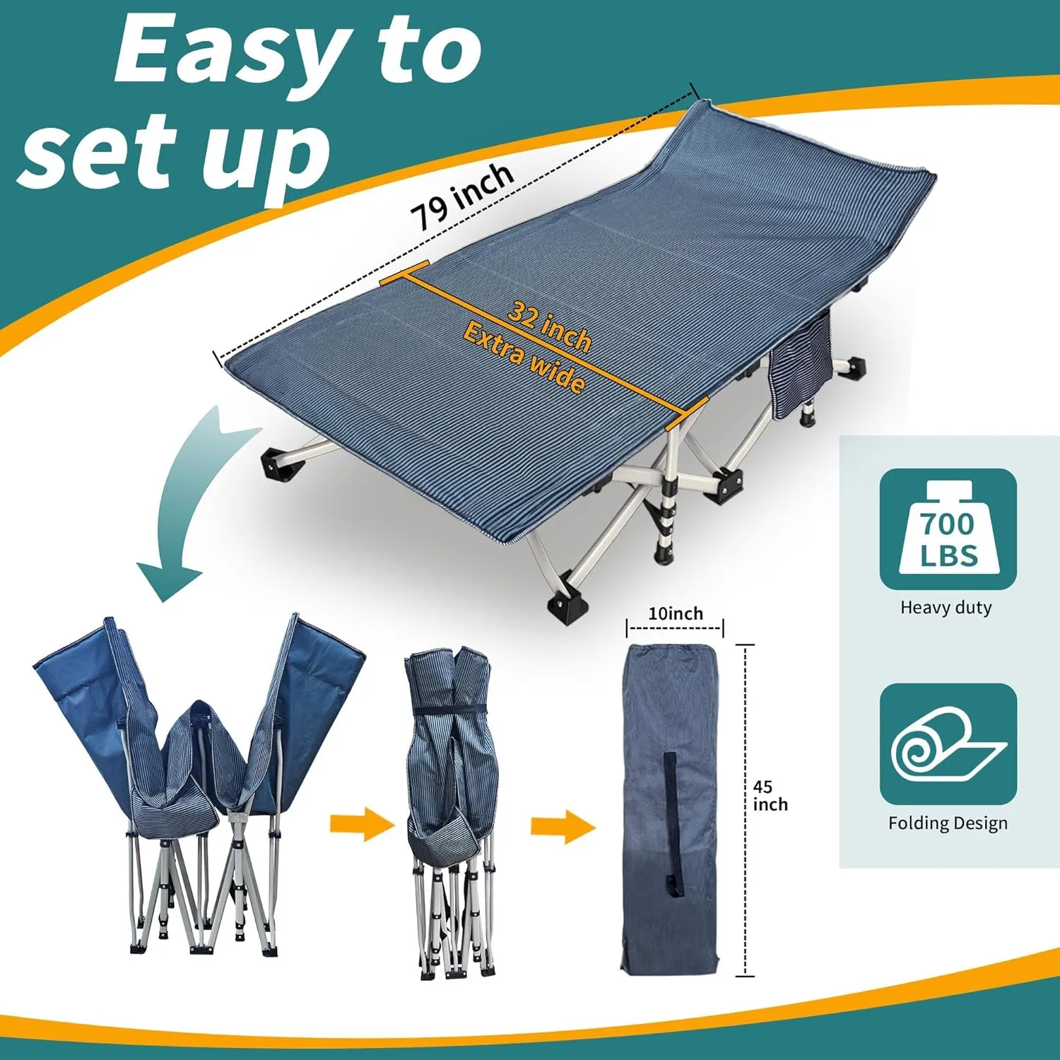 2-Pack Oversize XXL Cot with Mattress Comfortable Camping Cot for Adults Extra Wide Cots for Sleeping with Carry Bag Camping Bed Folding Cot 79" L x 32" W x 18" H Heavy Duty for Home Office Outdoor