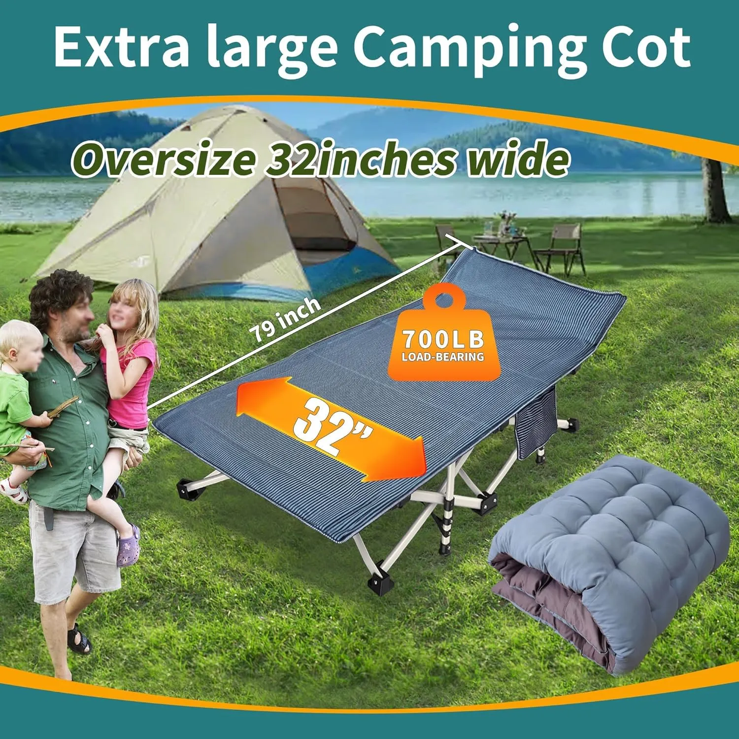 2-Pack Oversize XXL Cot with Mattress Comfortable Camping Cot for Adults Extra Wide Cots for Sleeping with Carry Bag Camping Bed Folding Cot 79" L x 32" W x 18" H Heavy Duty for Home Office Outdoor