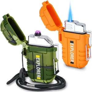 2 Pack Waterproof Outdoor Lighter Plasma Lighter Windproof Torch Lighter Dual Arc Lighter Electric Lighter USB Rechargeable Lighter Flameless EDC Camping Adventure Survival Tactical Gear