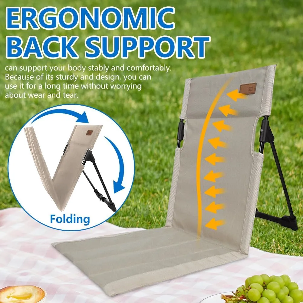 2 Pcs Foldable Pool Chair, Portable Beach Chairs, Lightweight with Back Rest with Carrying Bag, Sunbathing Beach Mat Suitable for Pool Camping Picnic Lawn (Beige)