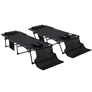 2-Piece Folding Chaise Lounge with 5-Level Reclining Back, Reading Hole & Side Pocket, Black