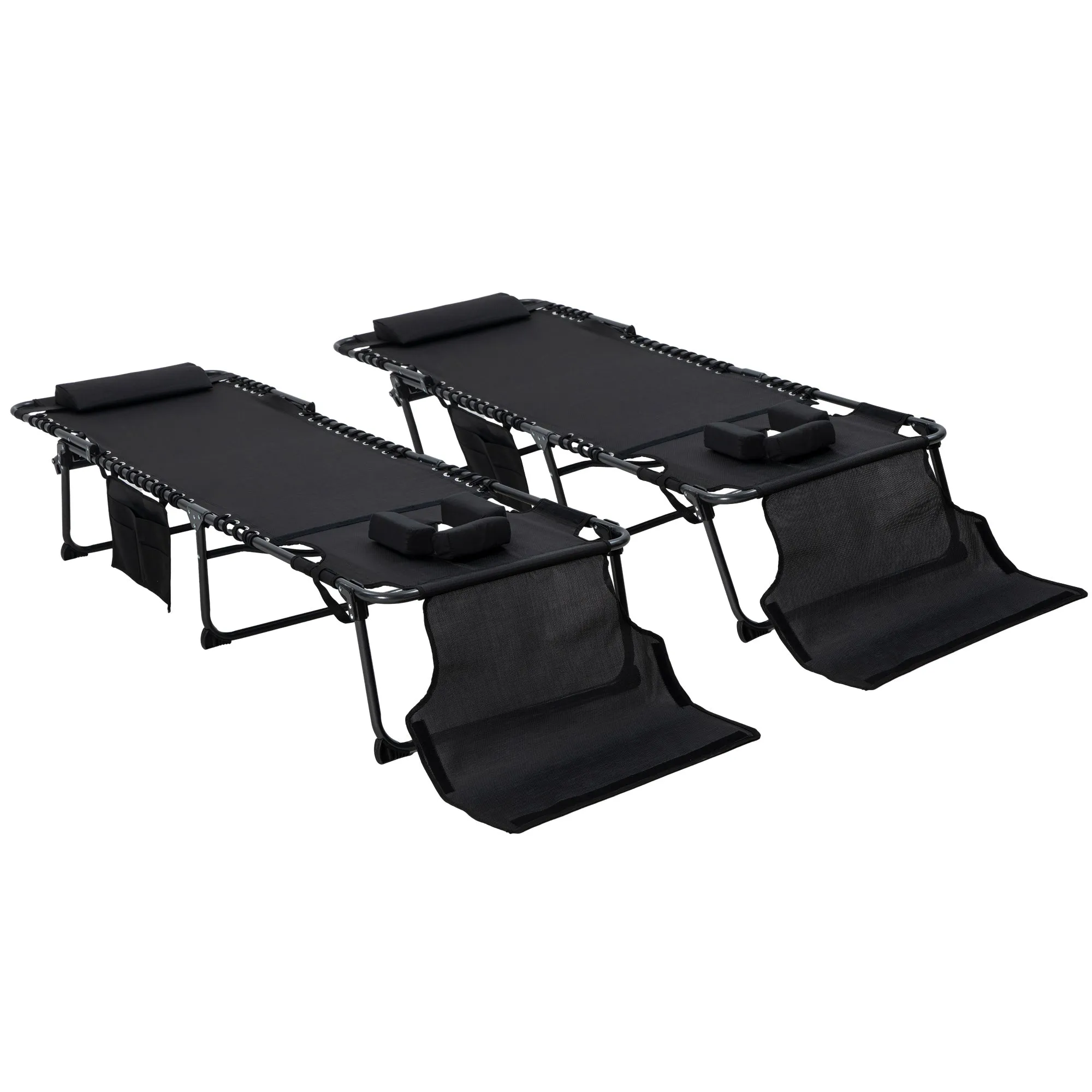 2-Piece Folding Chaise Lounge with 5-Level Reclining Back, Reading Hole & Side Pocket, Black