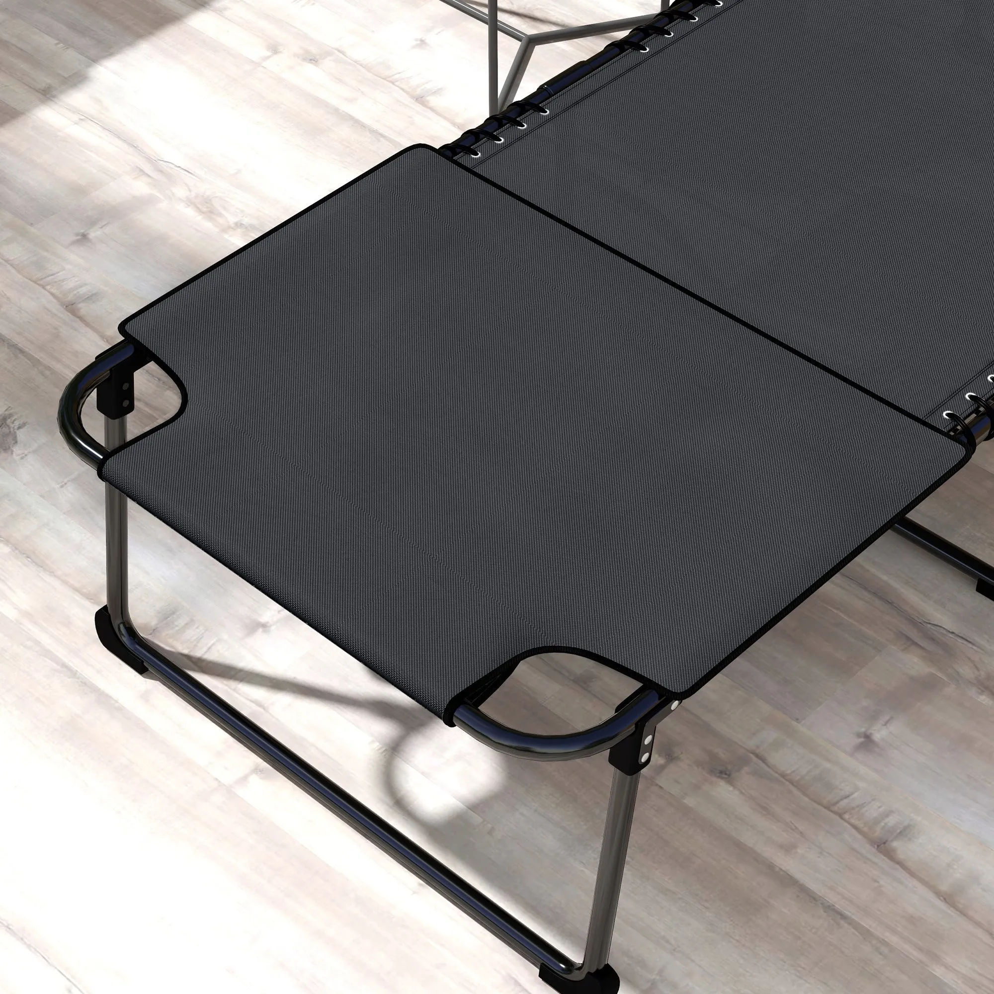 2-Piece Folding Chaise Lounge with 5-Level Reclining Back, Reading Hole & Side Pocket, Black