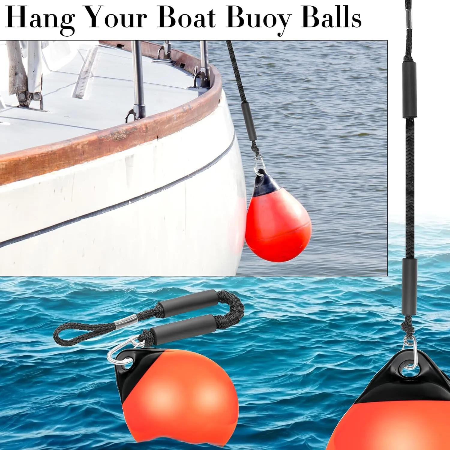 2 PK Bungee Dock Lines for Boats 2FT with 316 Stainless Clip Boat Accessories Marine Grade Boat Rope Boating Accessories Boat Dock Lines Jet Ski or PWC Mooring Boat Lines & Dock Ties (Black, 2 FT)