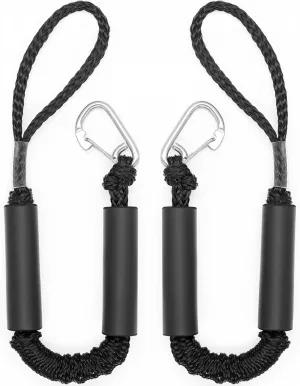 2 PK Bungee Dock Lines for Boats 2FT with 316 Stainless Clip Boat Accessories Marine Grade Boat Rope Boating Accessories Boat Dock Lines Jet Ski or PWC Mooring Boat Lines & Dock Ties (Black, 2 FT)