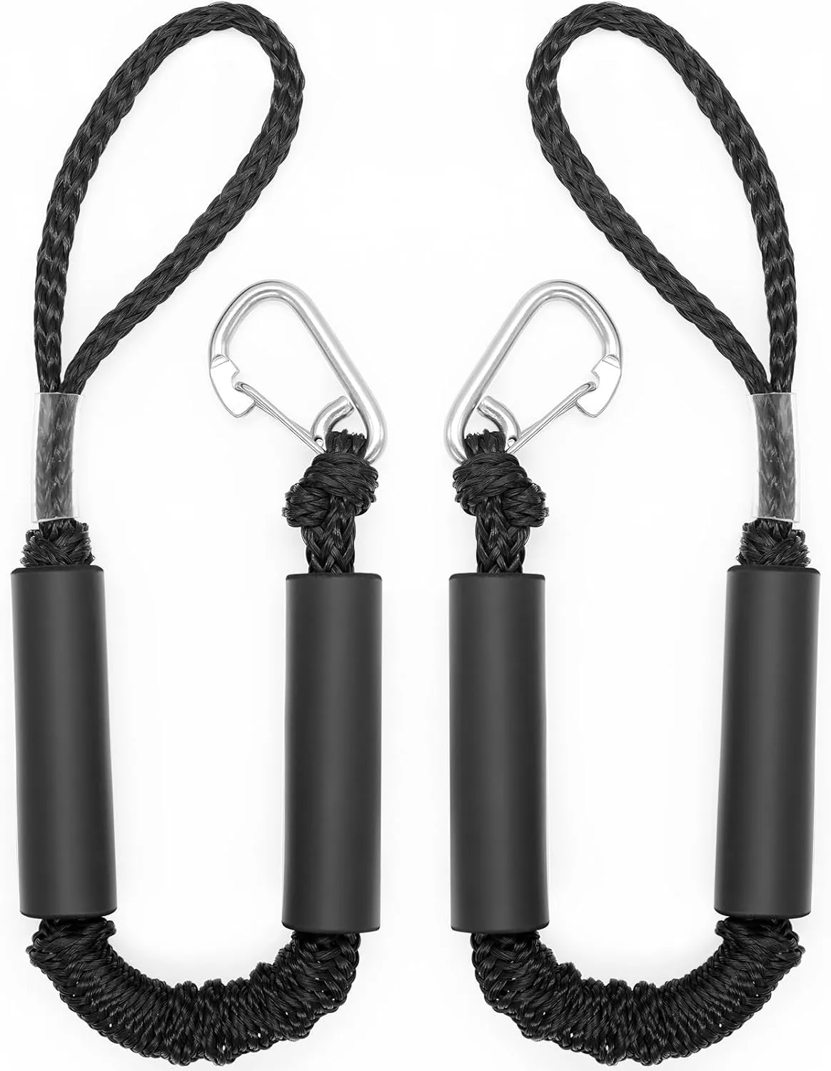 2 PK Bungee Dock Lines for Boats 2FT with 316 Stainless Clip Boat Accessories Marine Grade Boat Rope Boating Accessories Boat Dock Lines Jet Ski or PWC Mooring Boat Lines & Dock Ties (Black, 2 FT)