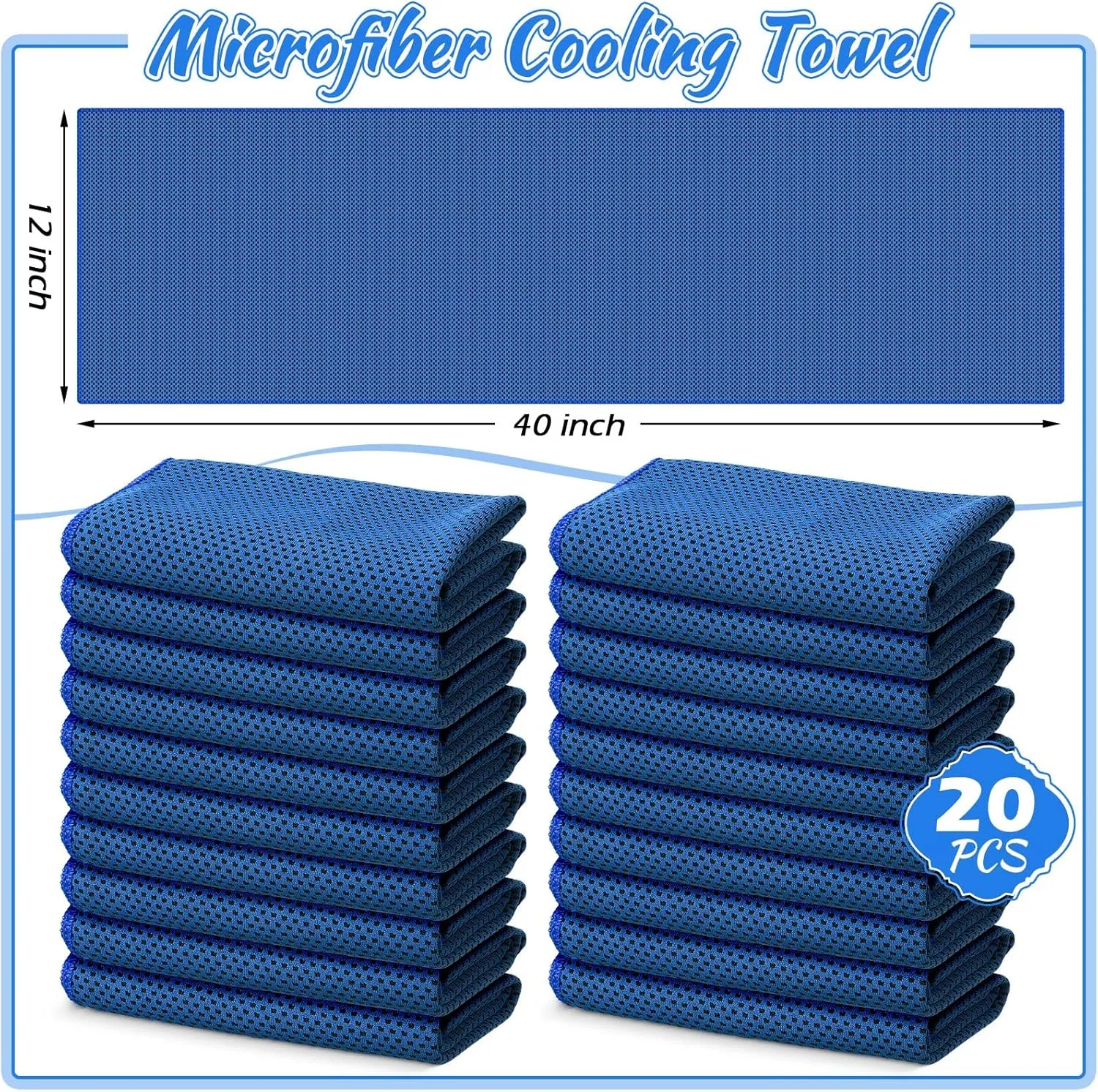 20 Pcs Cooling Towel 40" x 12" Ice Towel for Neck and Face Microfiber Chilly with Bag Breathable Yoga Gym Stay Cool Towels Sweat Rag for Workout Running Camping Pilates Beach Accessories (Royal Blue)
