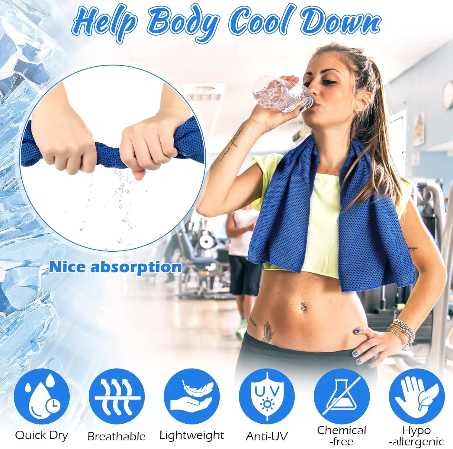 20 Pcs Cooling Towel 40" x 12" Ice Towel for Neck and Face Microfiber Chilly with Bag Breathable Yoga Gym Stay Cool Towels Sweat Rag for Workout Running Camping Pilates Beach Accessories (Royal Blue)