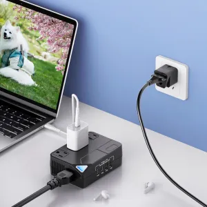 2000W Voltage Converter，Universal 100V-220V Travel Converter， with 2 USB and 2 USB-C Charging Ports and 3 AC Plugs for curlers, straighteners, Included Plugs are Type A, C, D, G, I, L