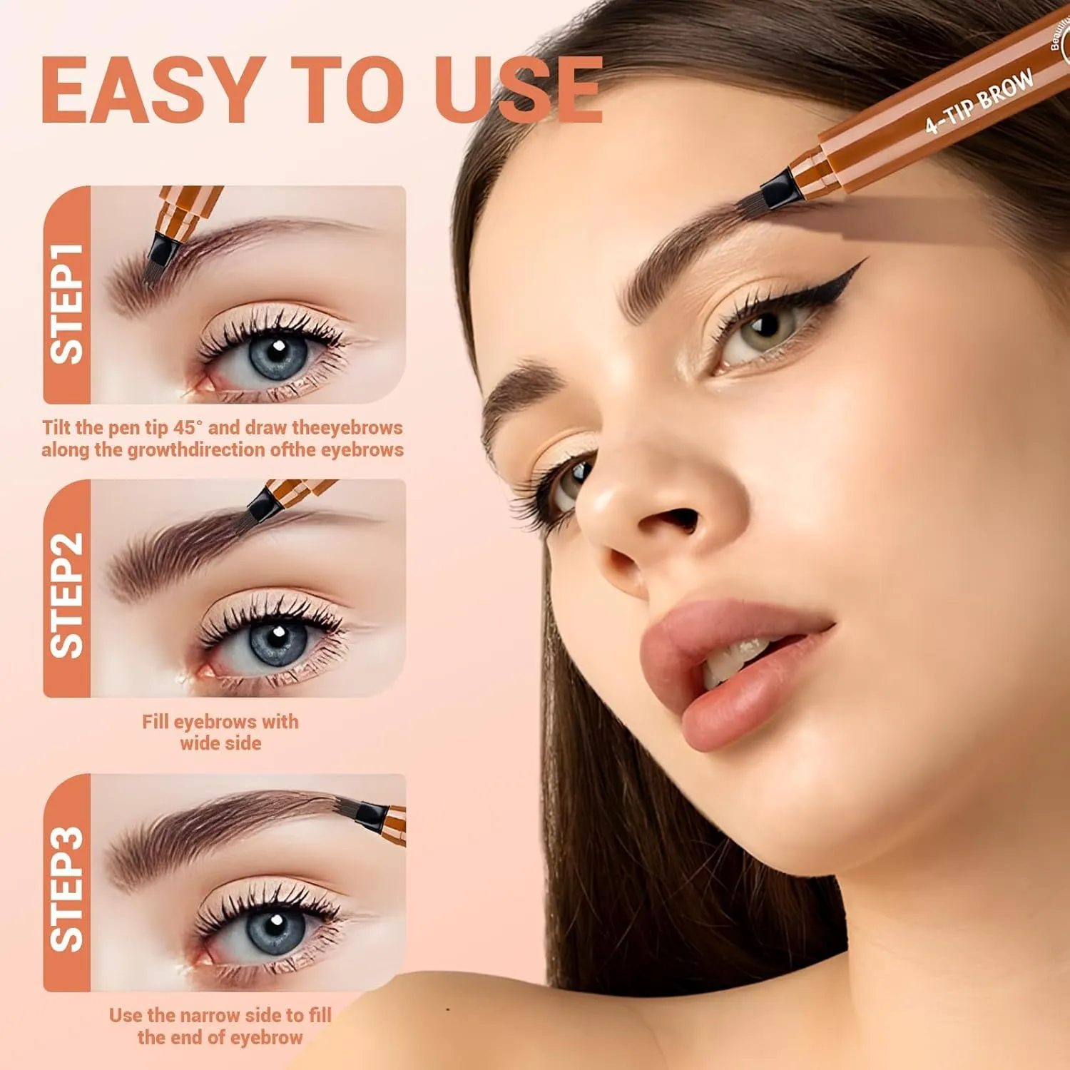2025 Upgraded Eyebrow Contouring Pen Waterproof Microblading Eyebrow Pencil Contouring Pen 4 Tipped Precise Brow Pens for Natural Makeup,3D Eyebrow Pencil (3# reddish brown)