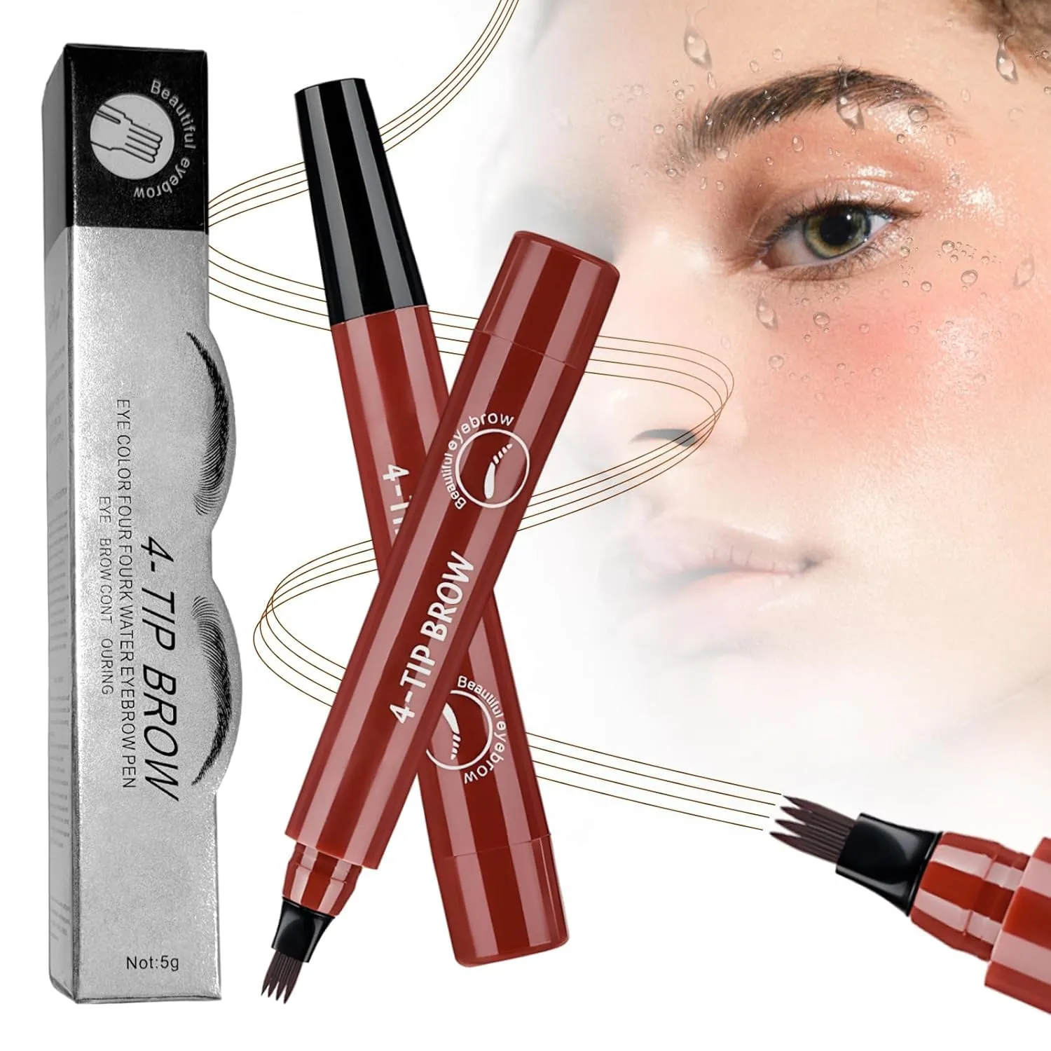 2025 Upgraded Eyebrow Contouring Pen Waterproof Microblading Eyebrow Pencil Contouring Pen 4 Tipped Precise Brow Pens for Natural Makeup,3D Eyebrow Pencil (3# reddish brown)