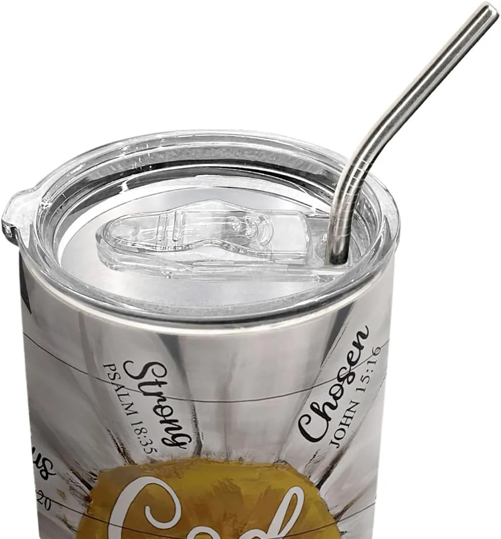 20oz Daisy Flower Faith Tumbler, God Says You Are, Religious, Christian Gifts, Coffee Thermos for Women, Stainless Steel Double Wall Vacuum Insulated Coffee Mug, Travel Cup with Lid