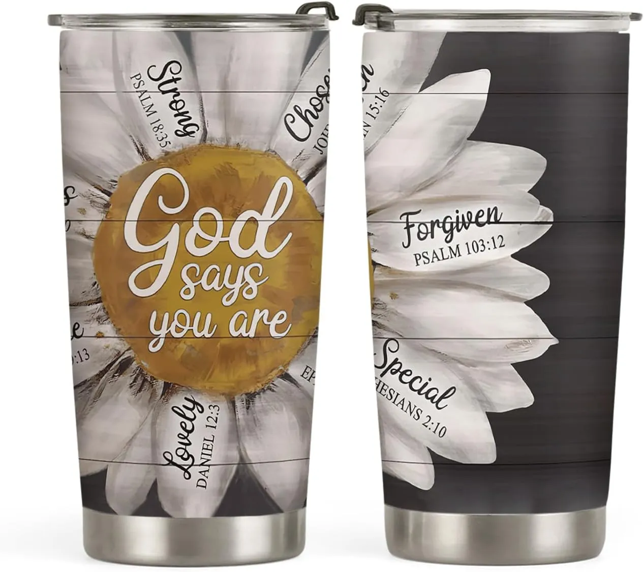 20oz Daisy Flower Faith Tumbler, God Says You Are, Religious, Christian Gifts, Coffee Thermos for Women, Stainless Steel Double Wall Vacuum Insulated Coffee Mug, Travel Cup with Lid