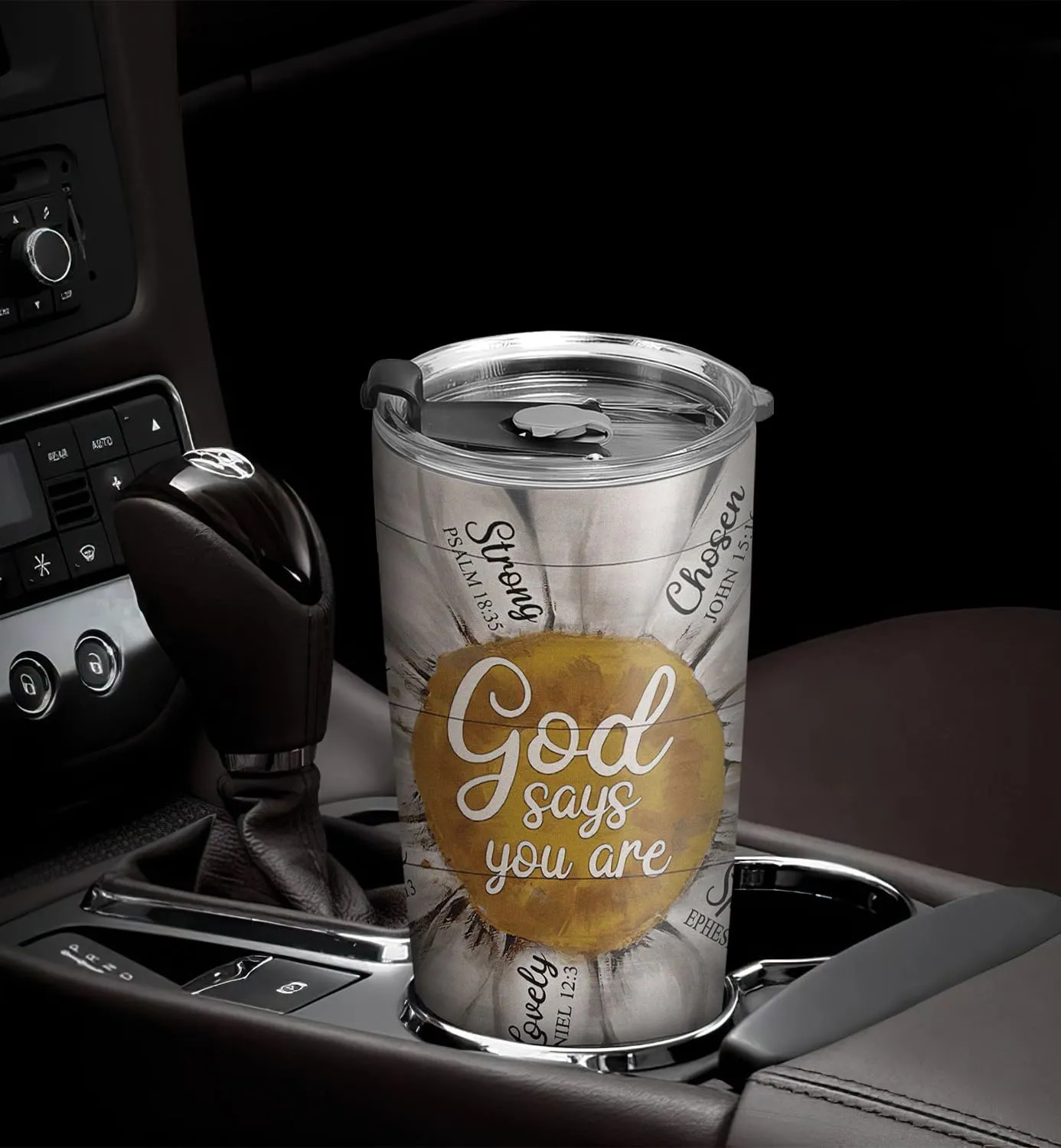 20oz Daisy Flower Faith Tumbler, God Says You Are, Religious, Christian Gifts, Coffee Thermos for Women, Stainless Steel Double Wall Vacuum Insulated Coffee Mug, Travel Cup with Lid