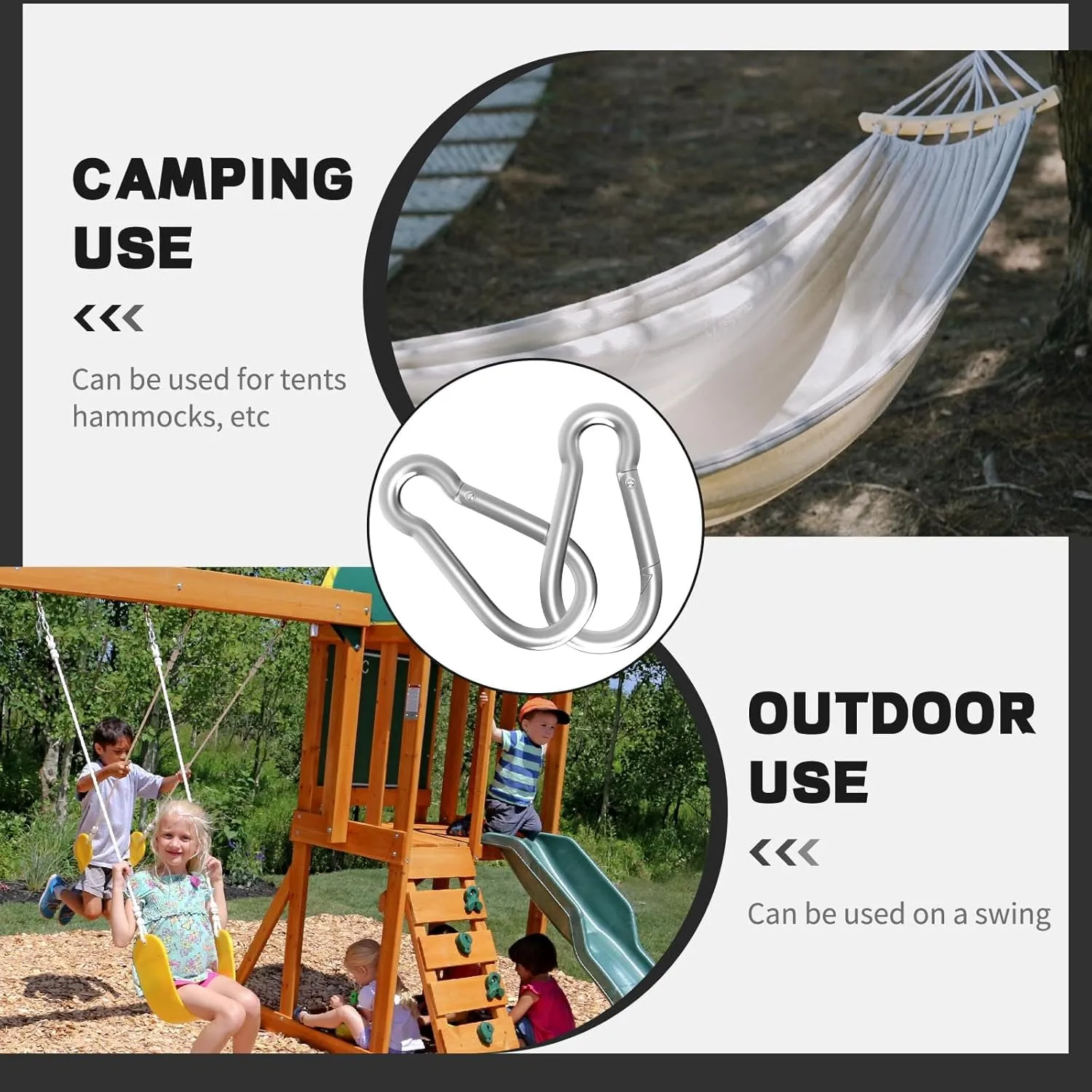 20PCS M10 Spring Snap Hook Carabiner, Heavy Duty 4'' Galvanized Steel Carabiner Clip, 770LBS Holding Capacity Spring Clips for Hammock Swing Outdoor Travel