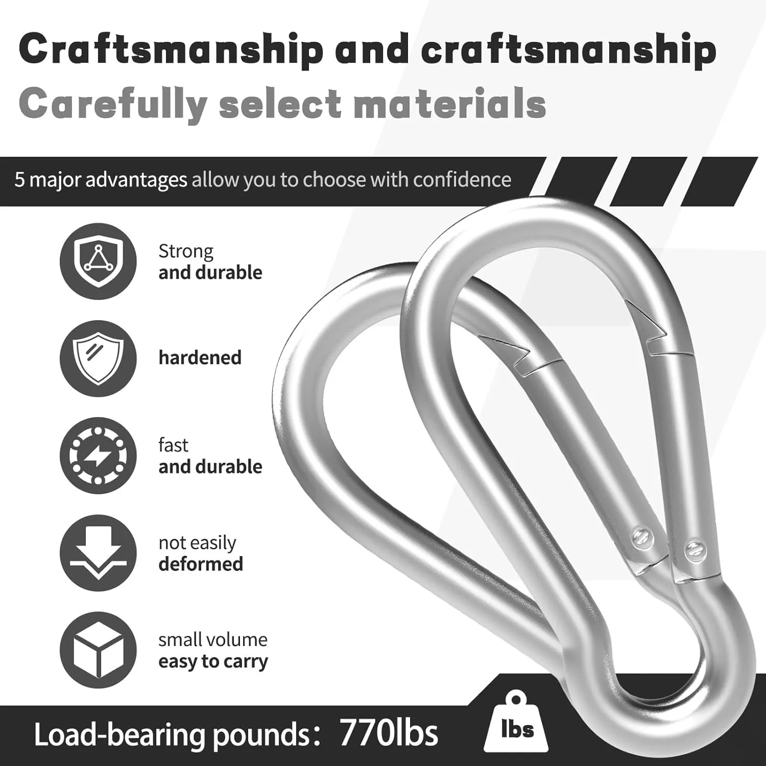 20PCS M10 Spring Snap Hook Carabiner, Heavy Duty 4'' Galvanized Steel Carabiner Clip, 770LBS Holding Capacity Spring Clips for Hammock Swing Outdoor Travel