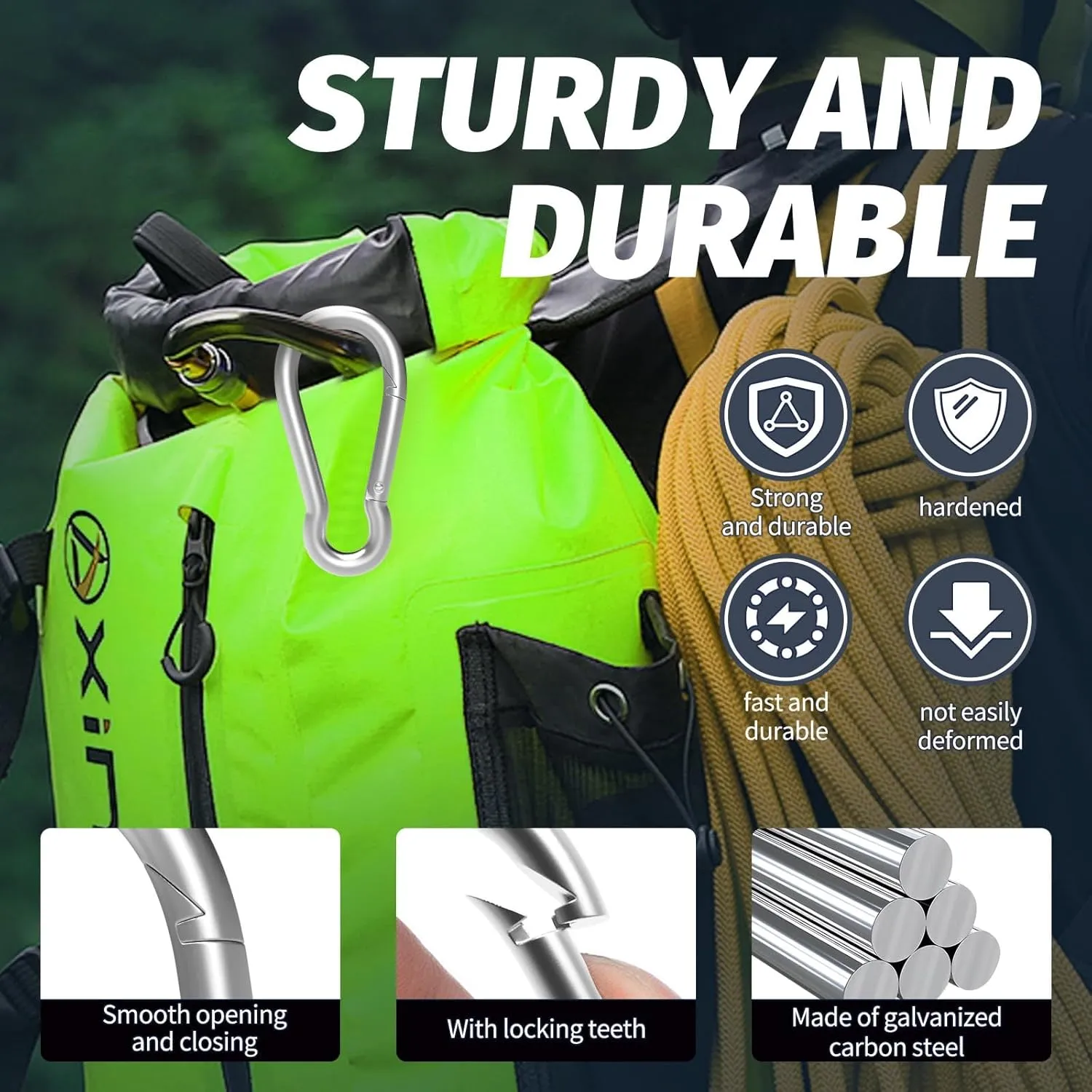 20PCS M10 Spring Snap Hook Carabiner, Heavy Duty 4'' Galvanized Steel Carabiner Clip, 770LBS Holding Capacity Spring Clips for Hammock Swing Outdoor Travel