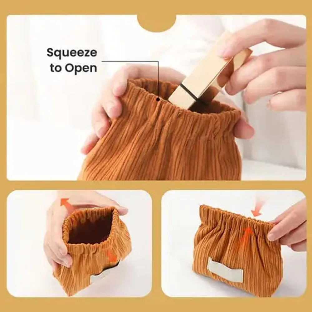 2Pcs Mini Corduroy Elastic Storage Bag Handbags For Women Mini Makeup Bag Corduroy Storage Bag Red Envelope Cosmetics Storage Small Bag (White Blue)