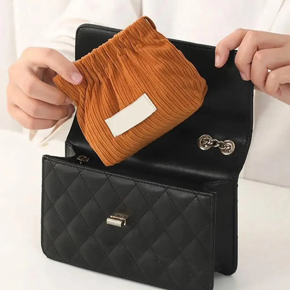 2Pcs Mini Corduroy Elastic Storage Bag Handbags For Women Mini Makeup Bag Corduroy Storage Bag Red Envelope Cosmetics Storage Small Bag (White Blue)