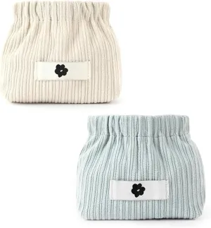 2Pcs Mini Corduroy Elastic Storage Bag Handbags For Women Mini Makeup Bag Corduroy Storage Bag Red Envelope Cosmetics Storage Small Bag (White Blue)