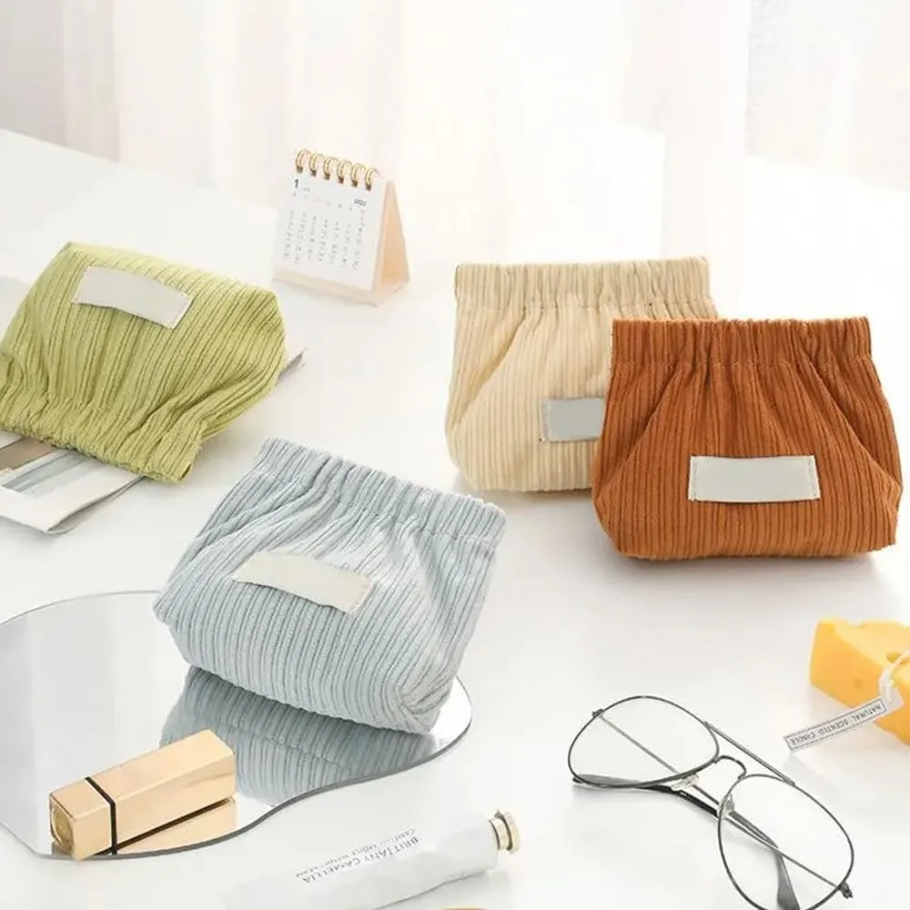 2Pcs Mini Corduroy Elastic Storage Bag Handbags For Women Mini Makeup Bag Corduroy Storage Bag Red Envelope Cosmetics Storage Small Bag (White Blue)