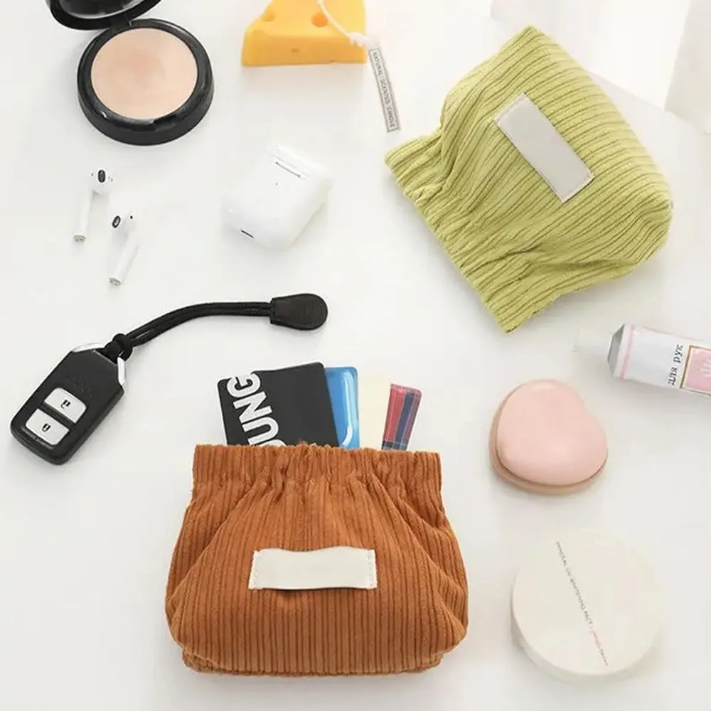 2Pcs Mini Corduroy Elastic Storage Bag Handbags For Women Mini Makeup Bag Corduroy Storage Bag Red Envelope Cosmetics Storage Small Bag (White Blue)