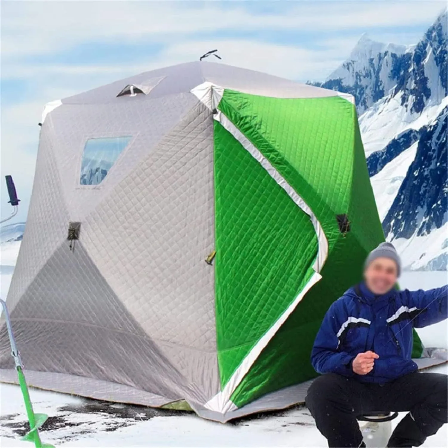 3-4 Persons Portable Ice Fishing Tent Insulated Ice Fishing Shelter Thermal Ice Fishing Shanty with Insulated Layer for Ice Fishing Winter Fishing