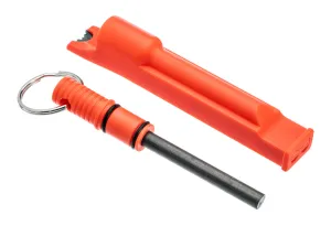 3-IN-1 Flint Fire Starter, Integrated Whistle & Spilt Ring- Orange Color