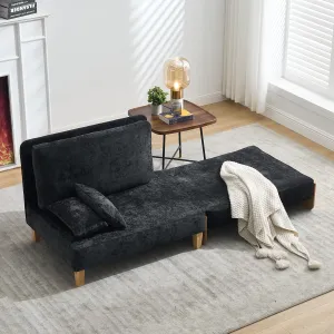 3-in-1 Foldable Sofa Bed Recliner Sleeper, Mid-Century Modern Convertible Sofa Chair with 3 Pillows, Space-Saving Design for Small Spaces, Bedroom, Study & Guest Room, Black