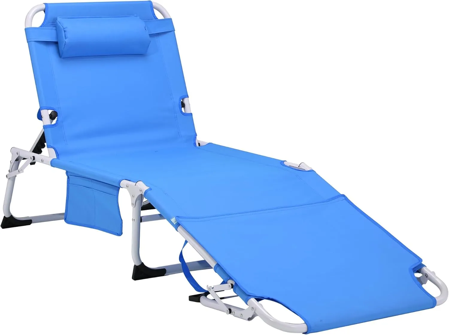 3-in-1 Heavy Duty Tanning Chair with Adjustable 5-Position Recline & Face Hole, Portable Folding Chaise Lounge Chair for Outdoor Sunbathing, Pool, Patio, Lawn, Camping & Deck (White Blue)