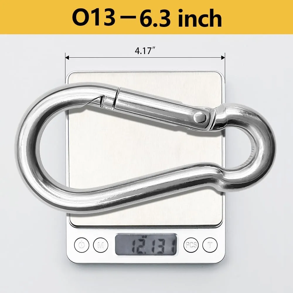 304 Stainless Steel Carabiner 2 inch, 3 inch, 4 inch, 5 Inch.Heavy Duty Carabiner Clips.Stainless Steel Spring Snap Hooks for Camping ＆ Travelling.
