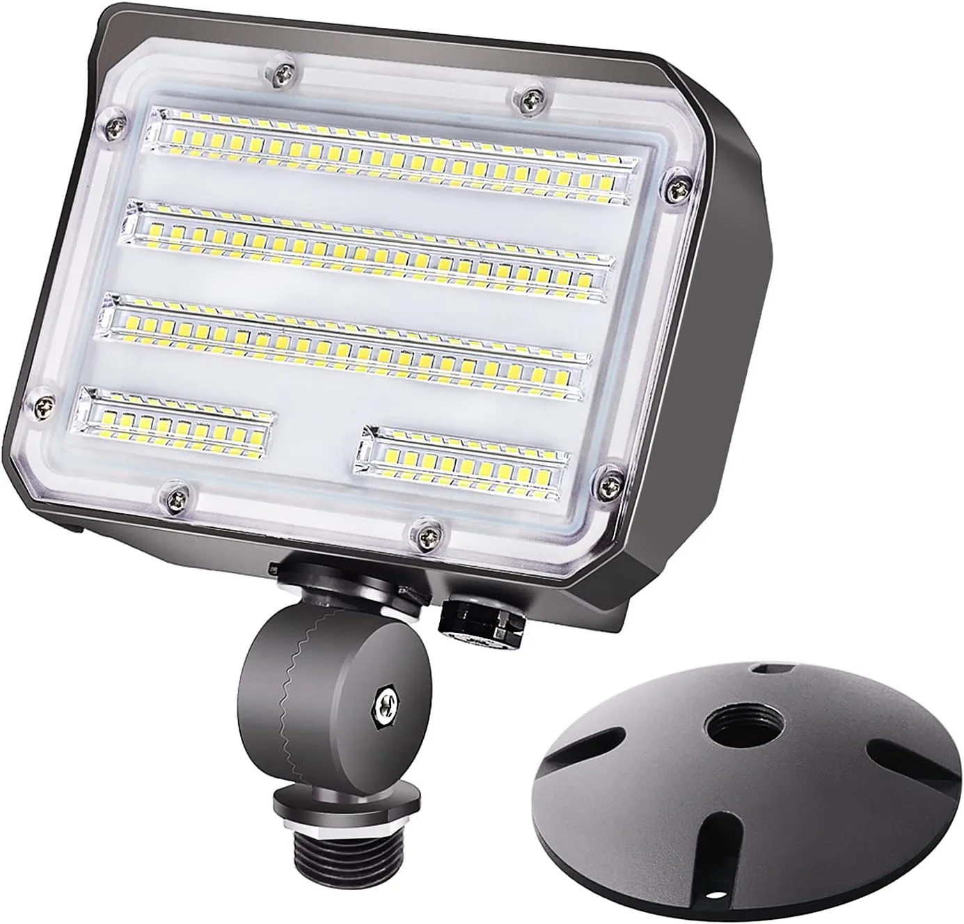 30W LED Flood Light with Knuckle, Outdoor Security Fixture Light with Dusk-to-Dawn Photocell 5000K 4,050lm(200W Equivalent) Waterproof with Base AC100-277V for Wall Mount Entrance Garden Yard