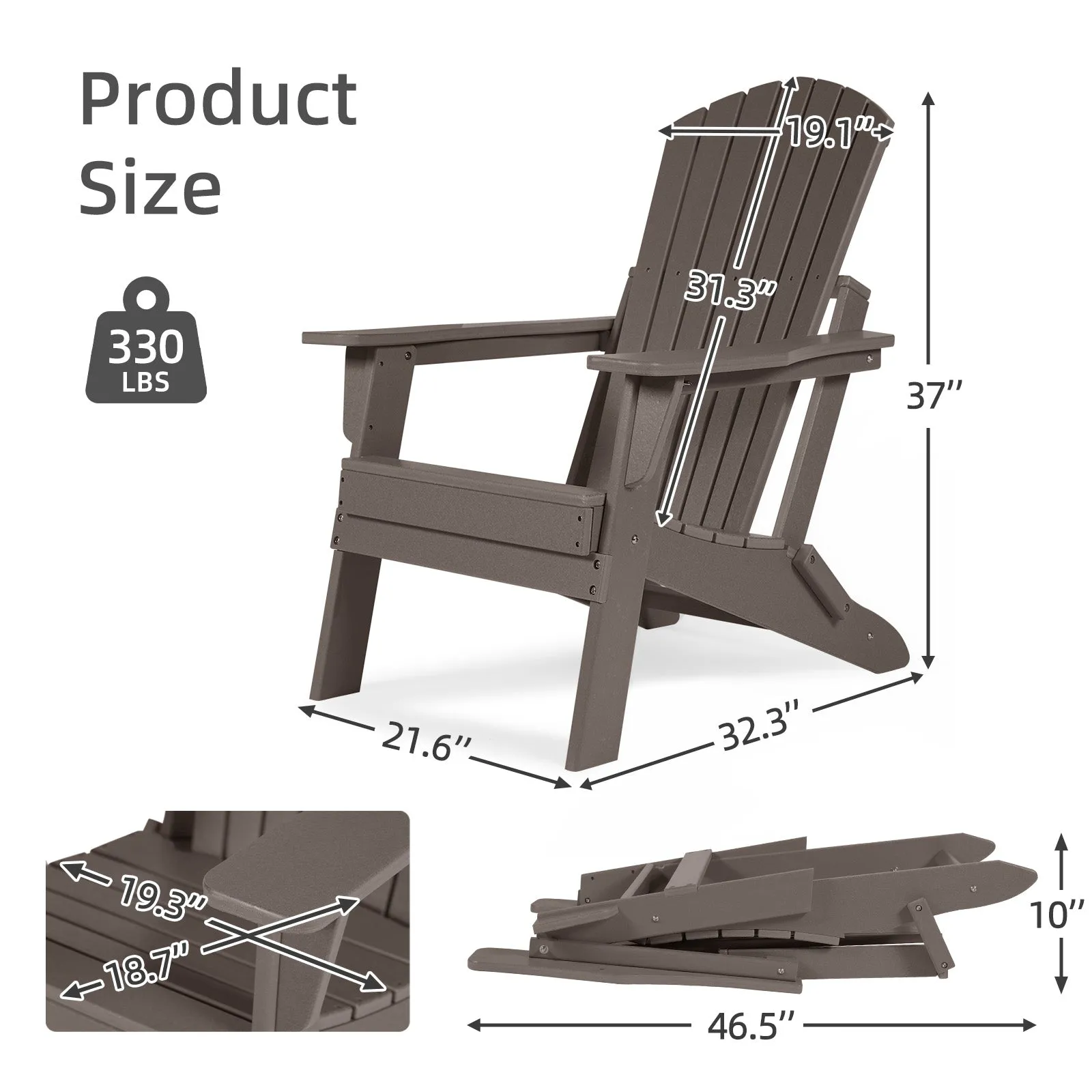 32.3x21.6x37 inch Folding Adirondack Chair