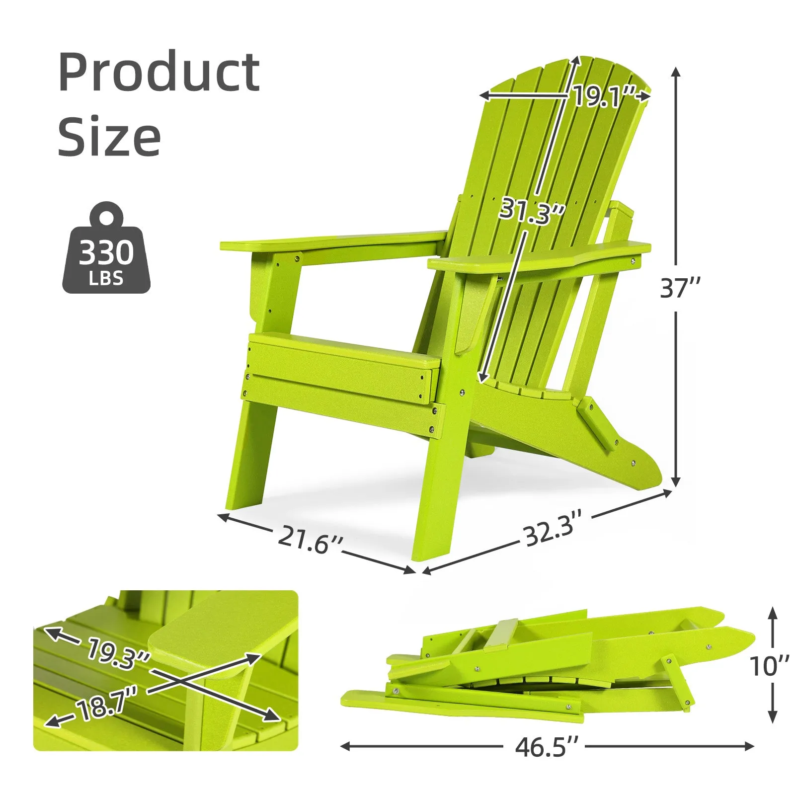 32.3x21.6x37 inch Folding Adirondack Chair