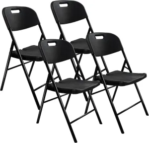 4 Pack Folding Chair, 700 lb Weight Capacity,Indoor/Outdoor Heavy Duty Foldable Chairs for Restaurants, Kitchens, Picnics, Races, Parties & Weddings. (4, Black)