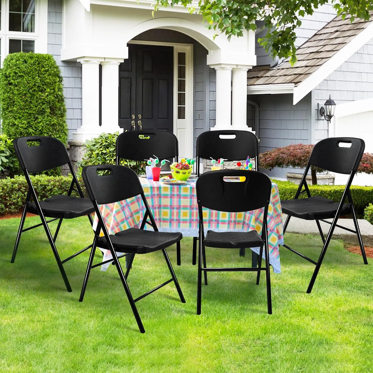 4 Pack Folding Chair, 700 lb Weight Capacity,Indoor/Outdoor Heavy Duty Foldable Chairs for Restaurants, Kitchens, Picnics, Races, Parties & Weddings. (4, Black)