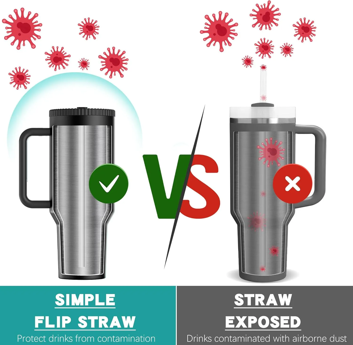 40 oz Tumbler with Handle and Flip Straw Lid - Upgraded Traveler 40oz Tumblers with Lids Straws Vacuum Insulated Leak Proof Stainless Steel Cup Mug Gifts for Men Women Him Her (Black)