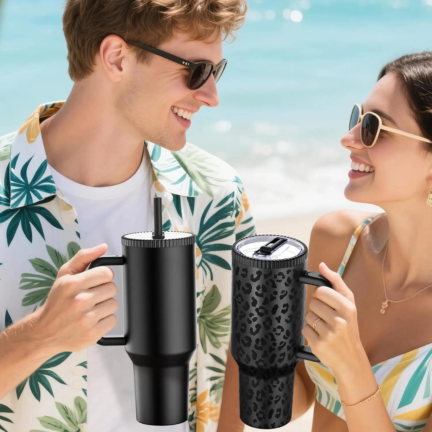 40 oz Tumbler with Handle and Flip Straw Lid - Upgraded Traveler 40oz Tumblers with Lids Straws Vacuum Insulated Leak Proof Stainless Steel Cup Mug Gifts for Men Women Him Her (Black)
