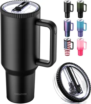 40 oz Tumbler with Handle and Flip Straw Lid - Upgraded Traveler 40oz Tumblers with Lids Straws Vacuum Insulated Leak Proof Stainless Steel Cup Mug Gifts for Men Women Him Her (Black)