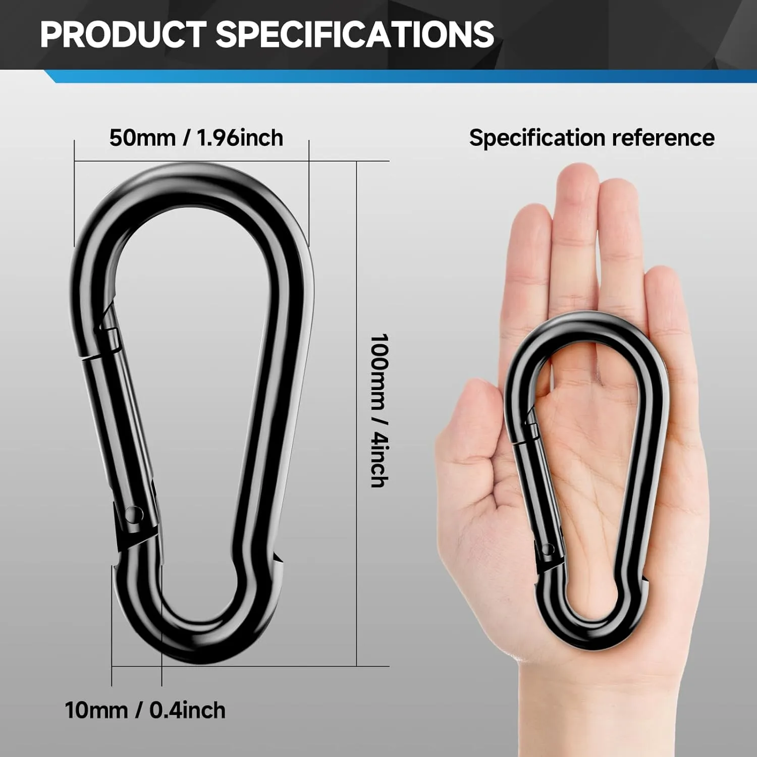 4Pcs Spring Snap Hooks, 4” Carabiner Clip, 800lbs Heavy Duty Rope Connector, Large Carabiners for Indoor & Outdoor, Hammock, Swing, Camping, Fishing, Hiking