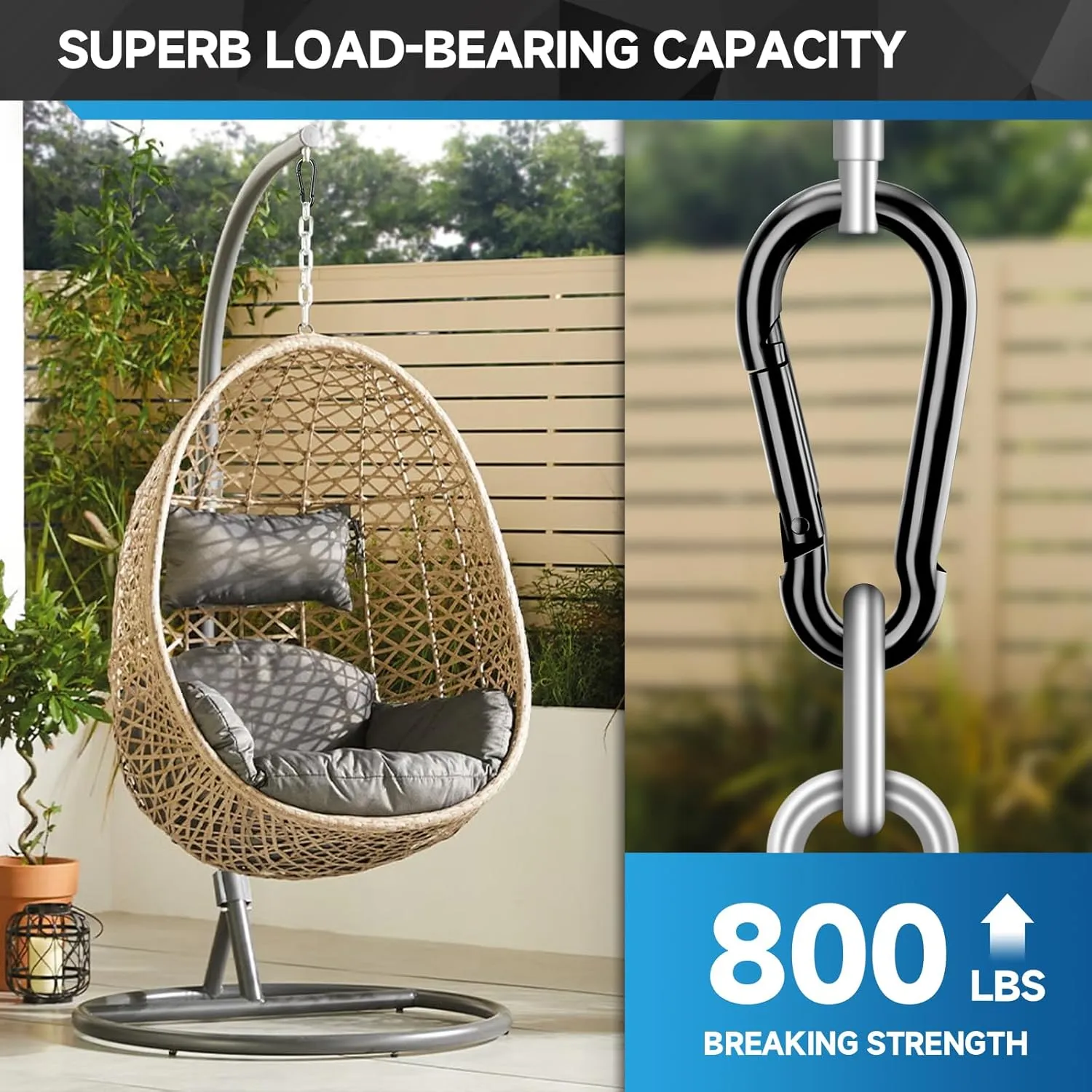 4Pcs Spring Snap Hooks, 4” Carabiner Clip, 800lbs Heavy Duty Rope Connector, Large Carabiners for Indoor & Outdoor, Hammock, Swing, Camping, Fishing, Hiking