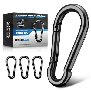 4Pcs Spring Snap Hooks, 4” Carabiner Clip, 800lbs Heavy Duty Rope Connector, Large Carabiners for Indoor & Outdoor, Hammock, Swing, Camping, Fishing, Hiking