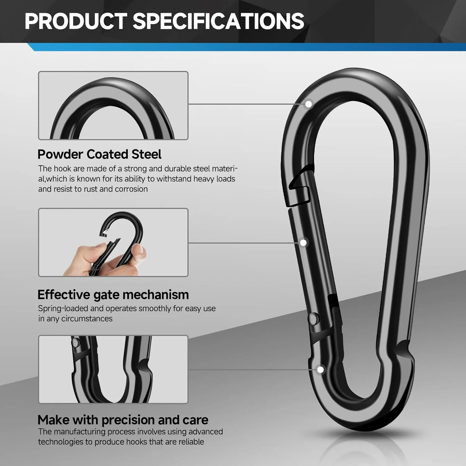 4Pcs Spring Snap Hooks, 4” Carabiner Clip, 800lbs Heavy Duty Rope Connector, Large Carabiners for Indoor & Outdoor, Hammock, Swing, Camping, Fishing, Hiking