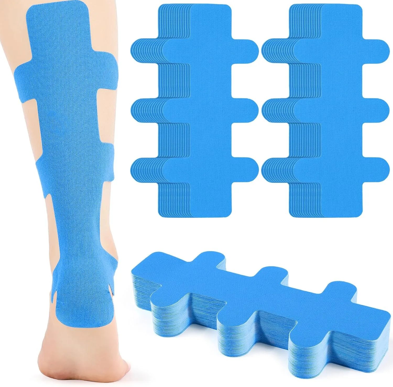 50 Pcs Achilles Tendonitis Kinesiology Tape Precut Achilles Tendon Tape for Relief Pain Muscle Support Sport(Blue)