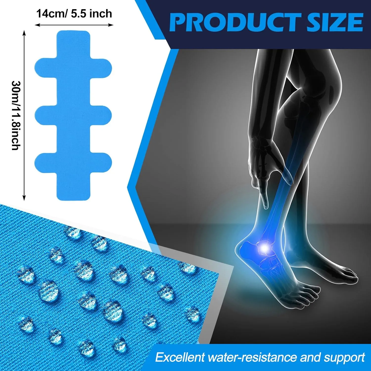 50 Pcs Achilles Tendonitis Kinesiology Tape Precut Achilles Tendon Tape for Relief Pain Muscle Support Sport(Blue)