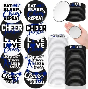 50 Pcs Cheer Gifts Bulk for Team Cheerleader Compact Mirror Bulk Pocket Mirror Cheerleader Party Favors 2.68 Inch Portable Makeup Mirrors for Cheer Team(Blue)