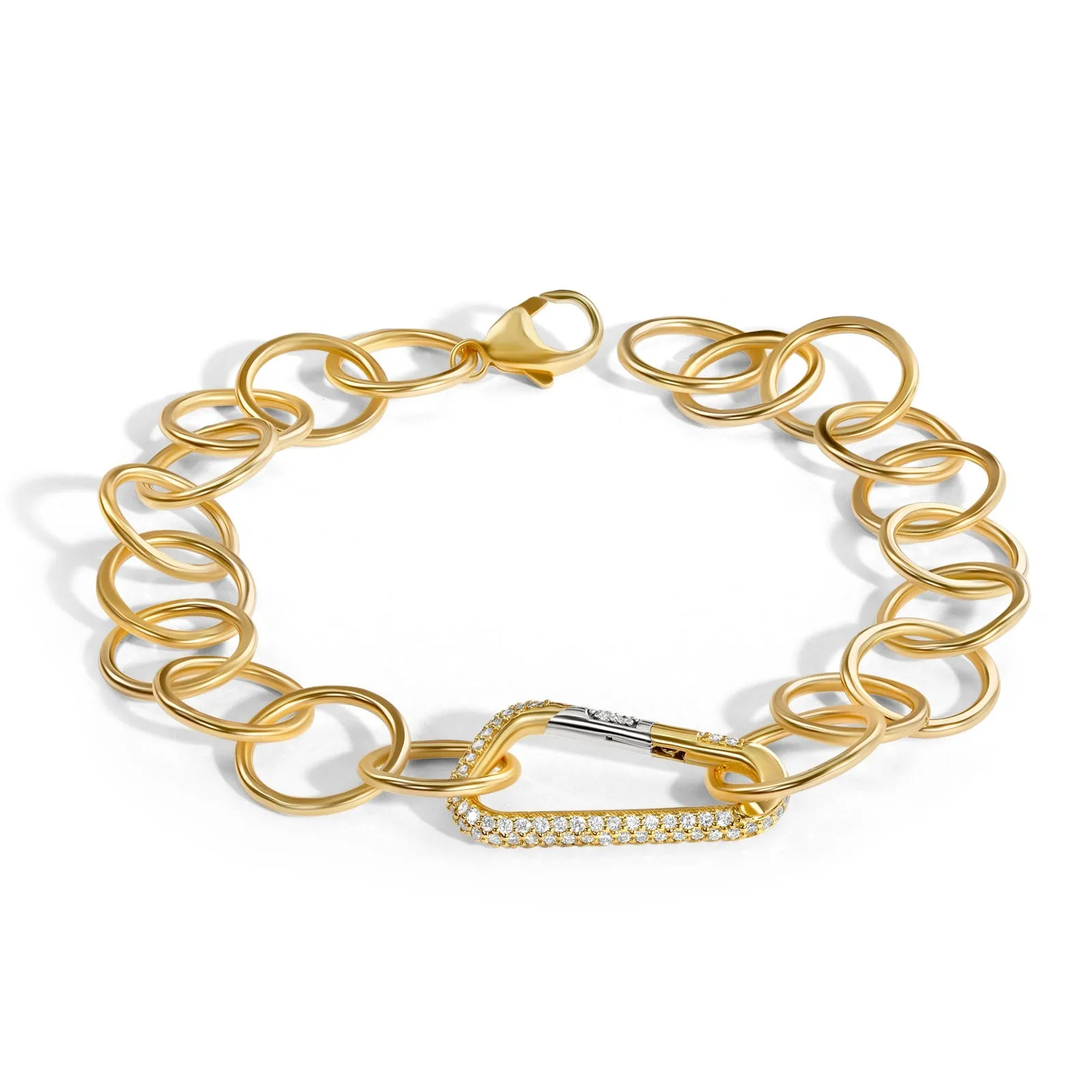 5.2mm Gold Pavé Carabiner Link Bracelet
