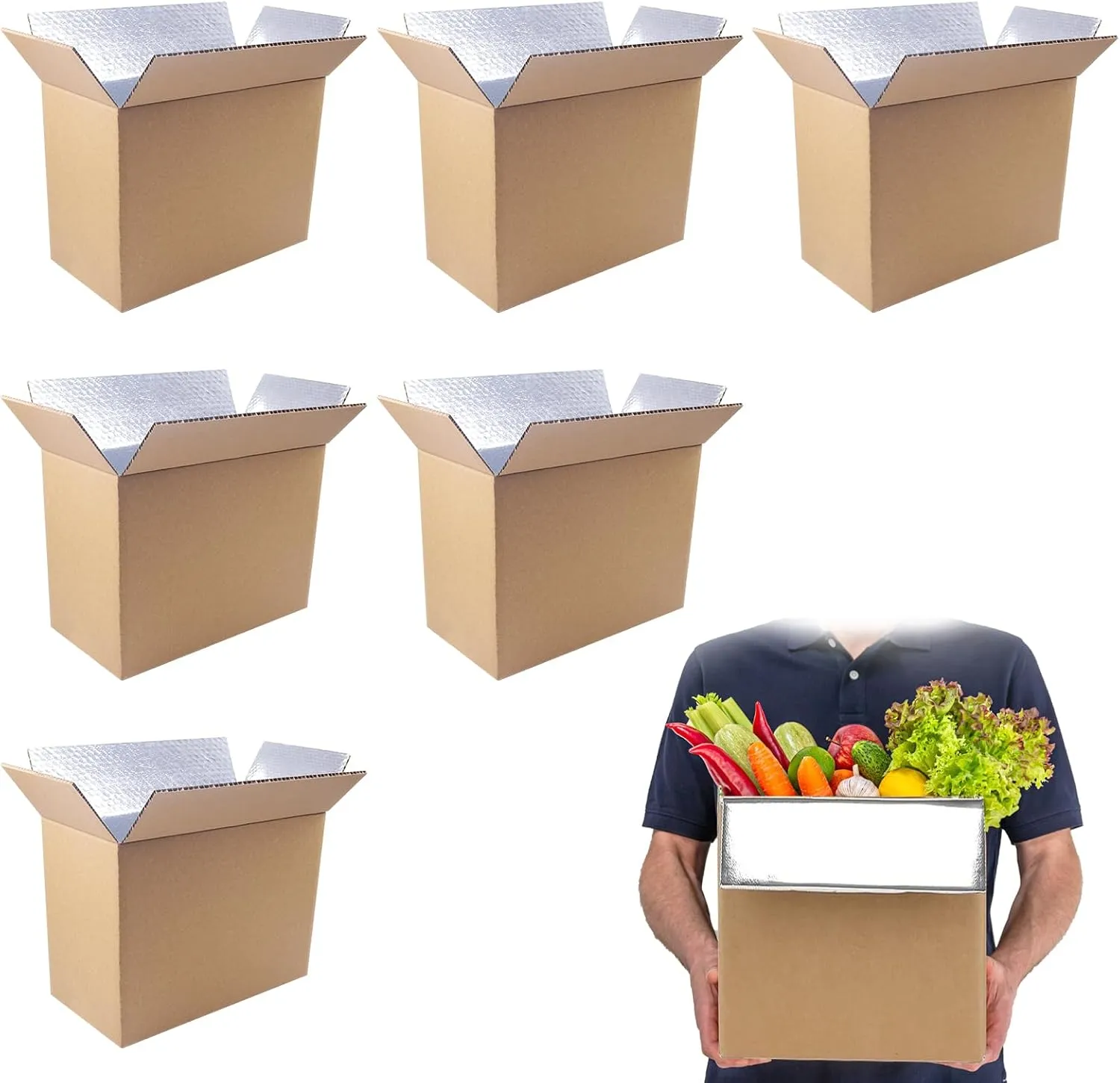 6 Pack Insulated Shipping Box for Shipping Frozen Food Cold Shipping Boxes Large Foil Cooler Carton Moving Kits for Mailing Packing (Box Size 11 x 6.1 x 7.1 Inch)