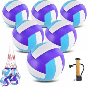 6 Pack Volleyballs Official Size 5, Waterproof Soft Bulk Recreational Volley Balls with Pump and Net Bag for Indoor Outdoor Beach Pool Water Sand Game Training Match for Beginner Teenager