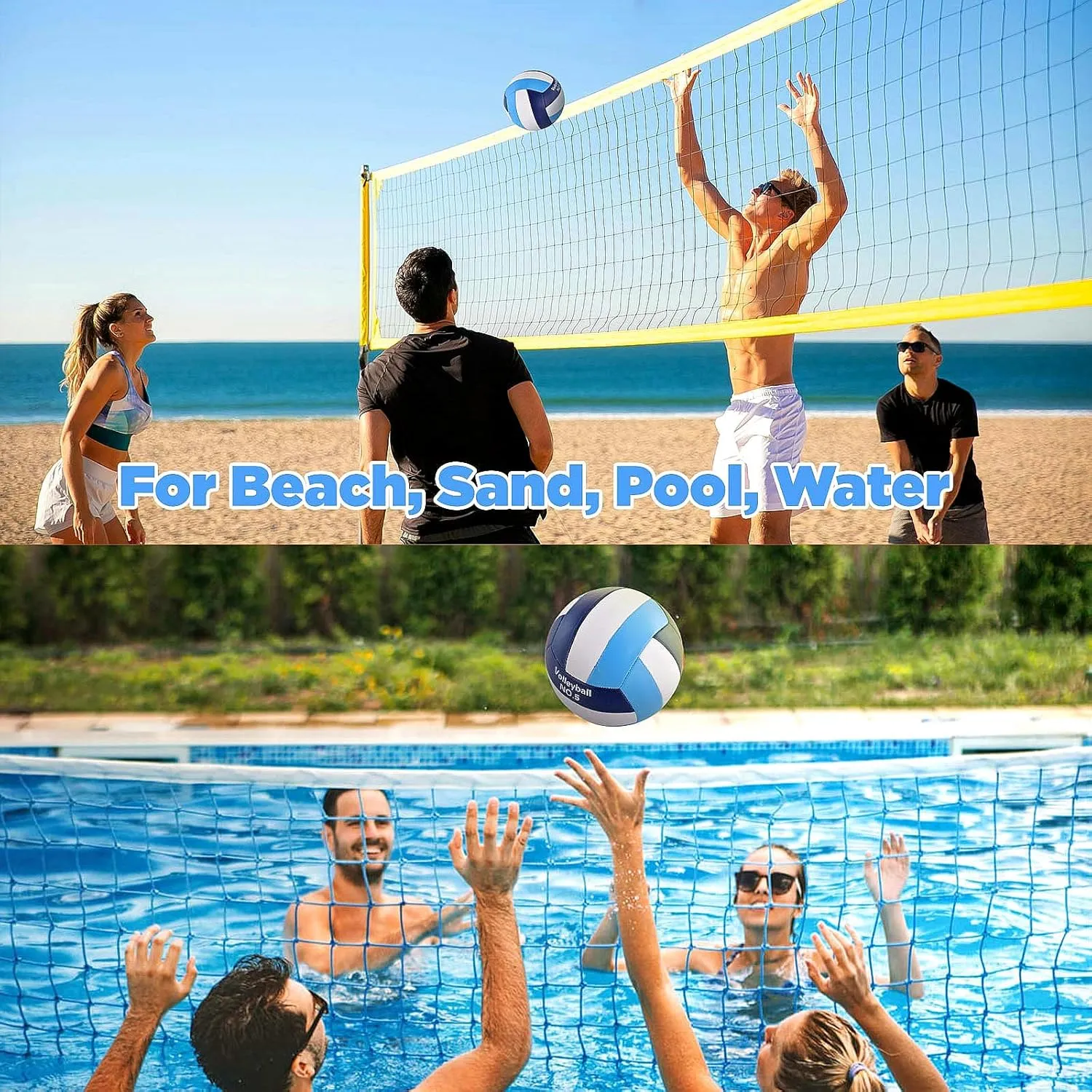 6 Pack Volleyballs Official Size 5, Waterproof Soft Bulk Recreational Volley Balls with Pump and Net Bag for Indoor Outdoor Beach Pool Water Sand Game Training Match for Beginner Teenager